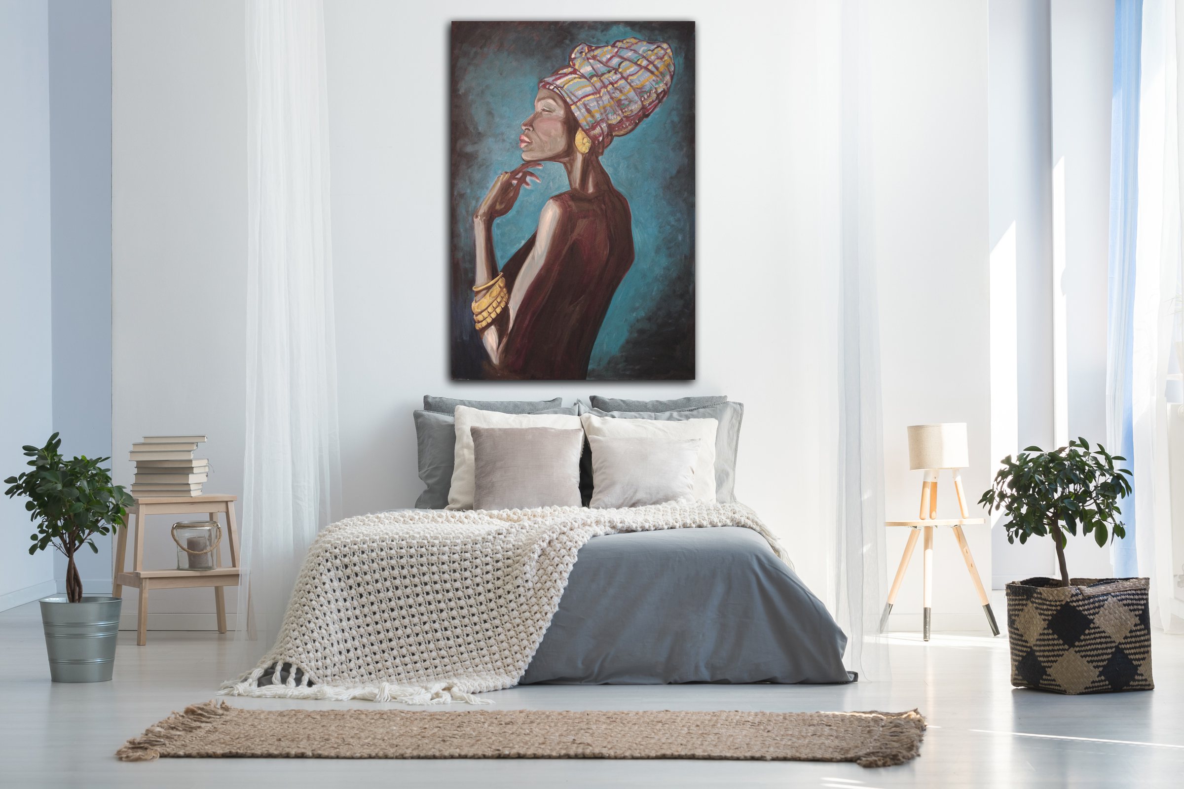 A painting by Chen Bachar hanging in a living room